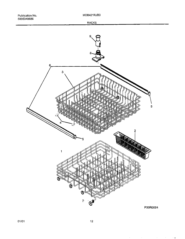 RACK Diagram and Parts List for MDB421RJB0  Uni Dishwasher