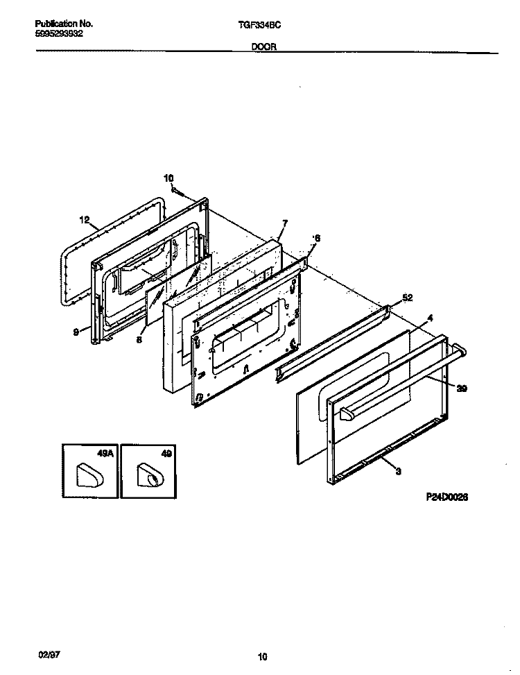 DOOR Diagram and Parts List for TGF334BCDF  Tappan Range
