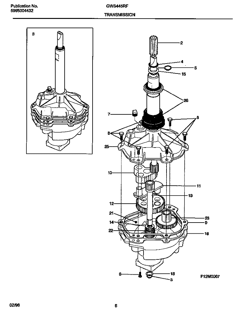 TRANSMISSION Diagram and Parts List for GWS445RFS0  Gibson Washer