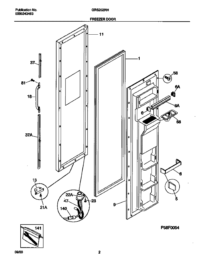 FREEZER DOOR Diagram and Parts List for GRS20ZRHW7  Gibson Refrigerator