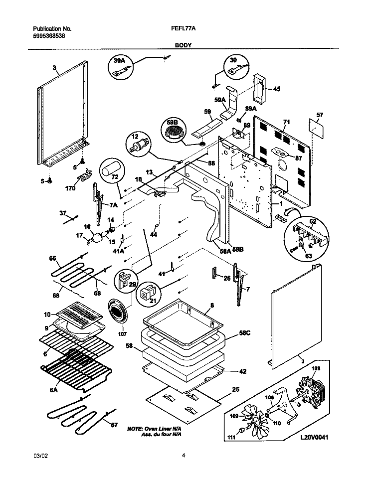 BODY Diagram and Parts List for FEFL77ABE  Frigidaire Range