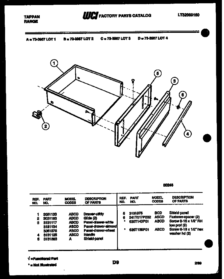 DRAWER PARTS Diagram and Parts List for 73-3957-23-02  Tappan Range