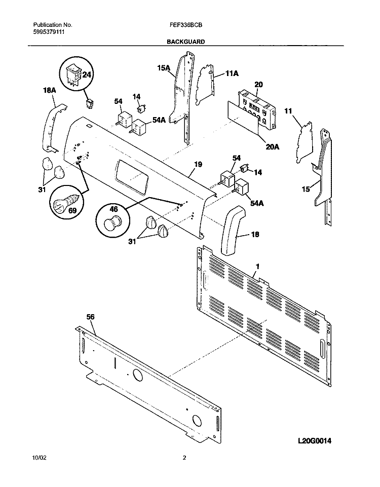 BACKGUARD Diagram and Parts List for FEF336BCB  Frigidaire Range