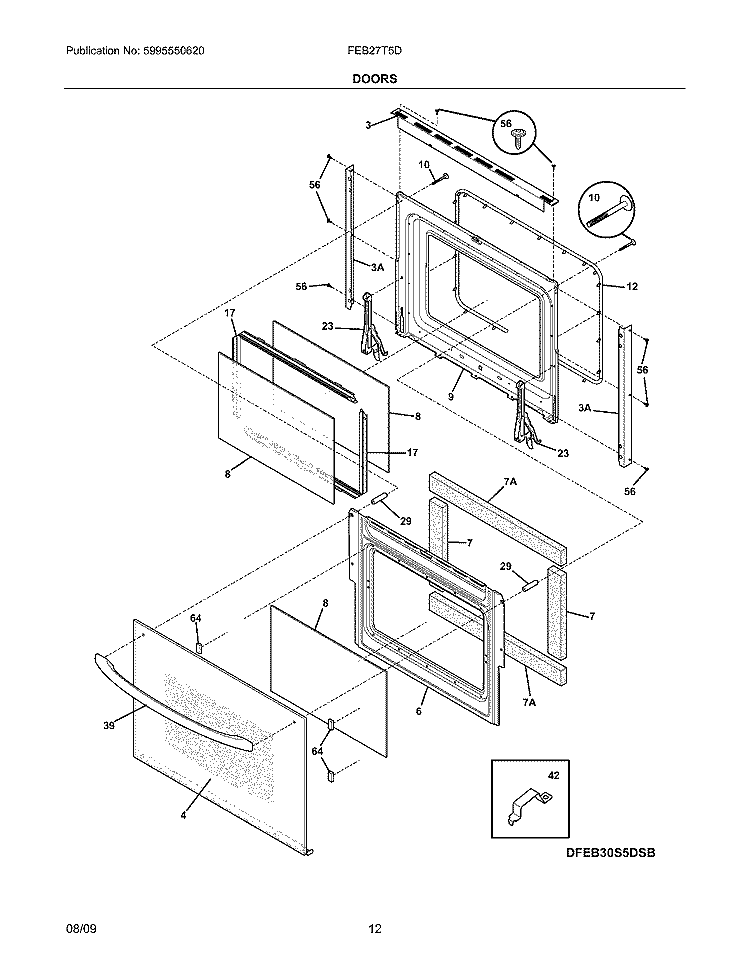 DOORS Diagram and Parts List for FEB27T5DSF  Frigidaire Wall Oven