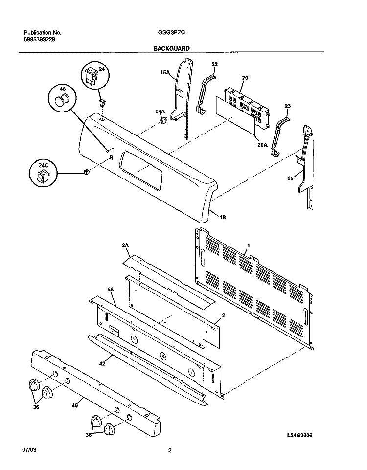 BACKGUARD Diagram and Parts List for GSG3PZCQA  Frigidaire Range