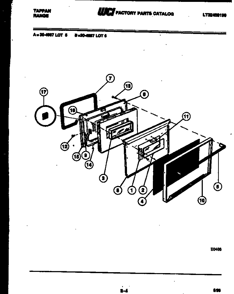 DOOR PARTS Diagram and Parts List for 30-4987-08-06  Tappan Range