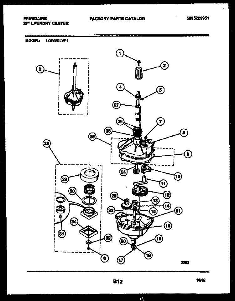 TRANSMISSION PARTS Diagram and Parts List for LCE852LW1  Frigidaire Washer Dryer Combo