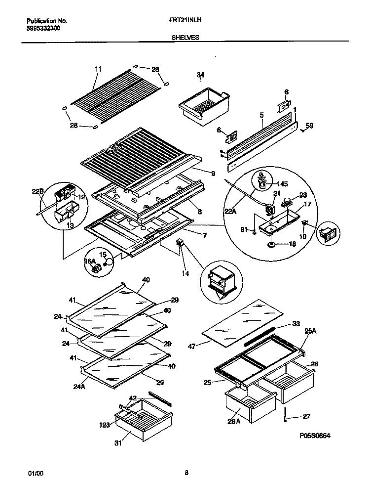 SHELVES Diagram and Parts List for FRT21INLHB2  Frigidaire Refrigerator