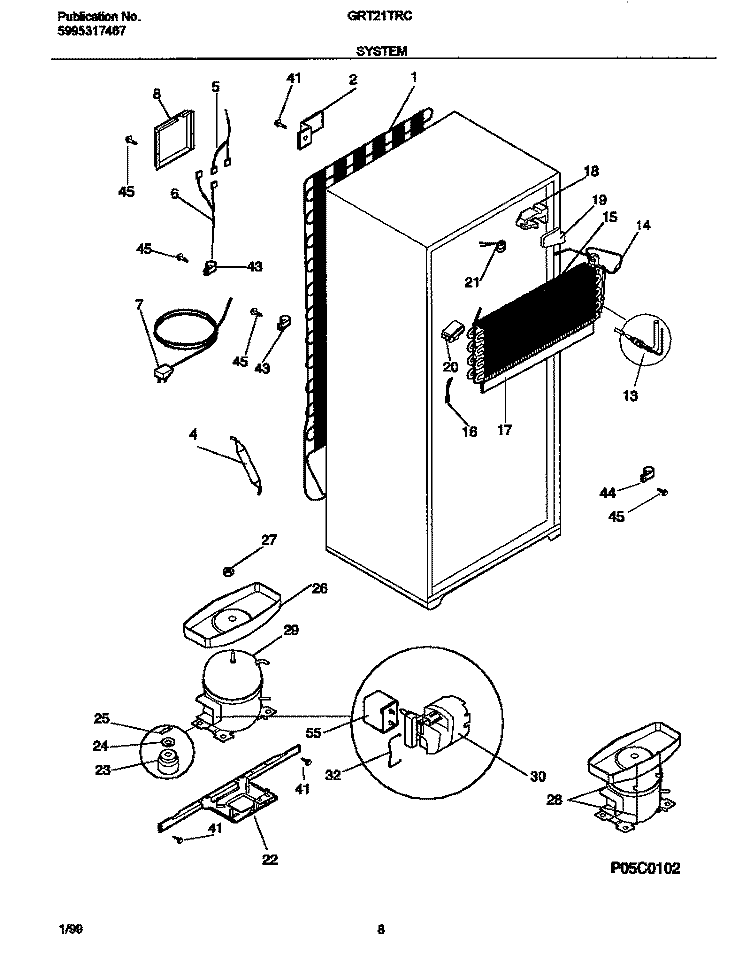 SYSTEM Diagram and Parts List for GRT21TRCW2  Gibson Refrigerator