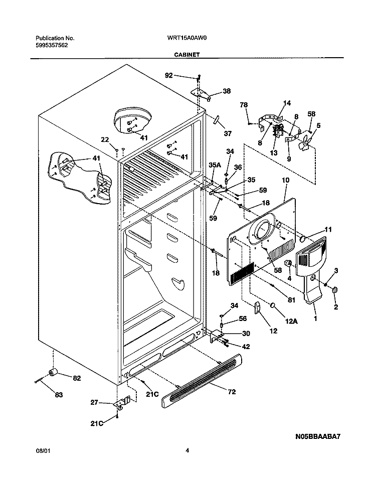 CABINET Diagram and Parts List for WRT15A0AW0  Westinghouse Refrigerator