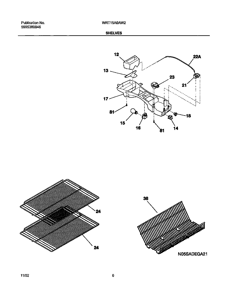 SHELVES Diagram and Parts List for WRT15A0AW2  Westinghouse Refrigerator