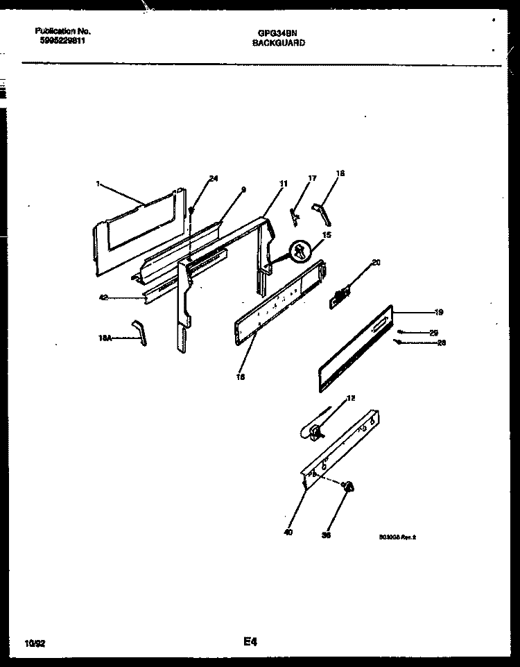 BACKGUARD Diagram and Parts List for GPG34BNL6  Frigidaire Range