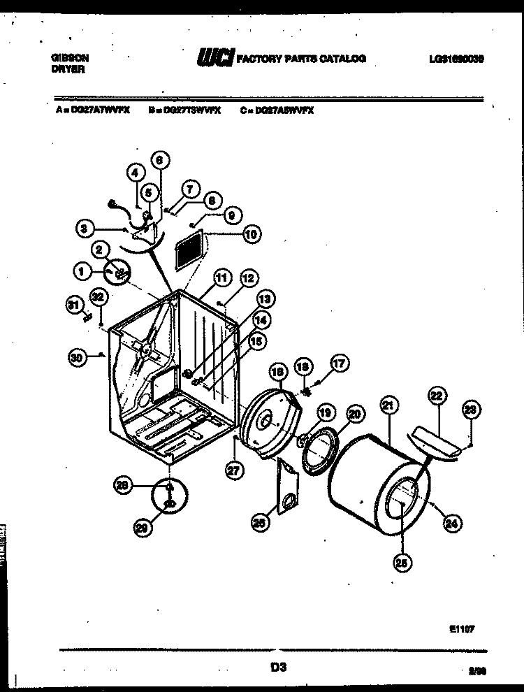 CABINET AND COMPONENT PARTS Diagram and Parts List for DG27A7WVFX  Gibson Dryer