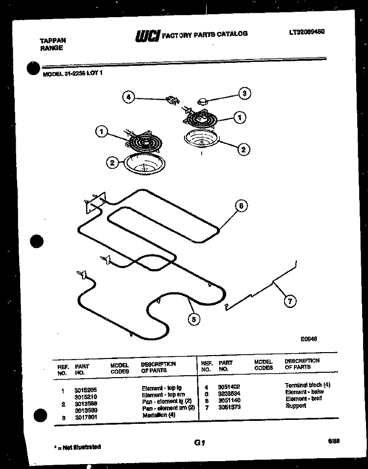 BROILER PARTS Diagram and Parts List for 31-2239-23-01  Tappan Range