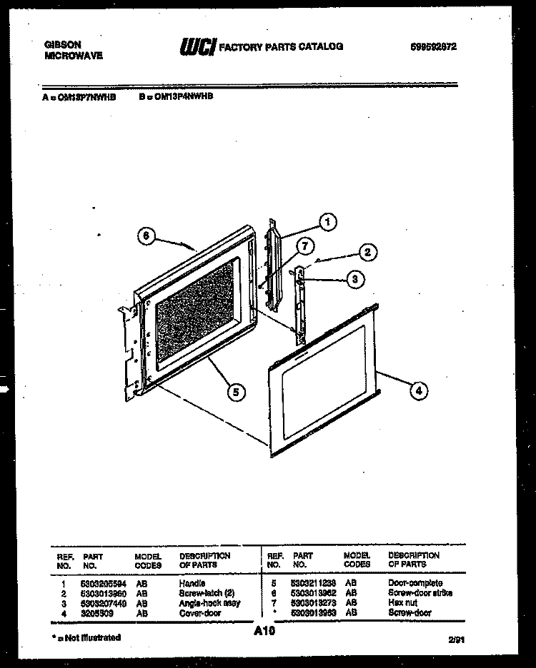 DOOR PARTS Diagram and Parts List for OM13P7NWHB  Gibson Microwave