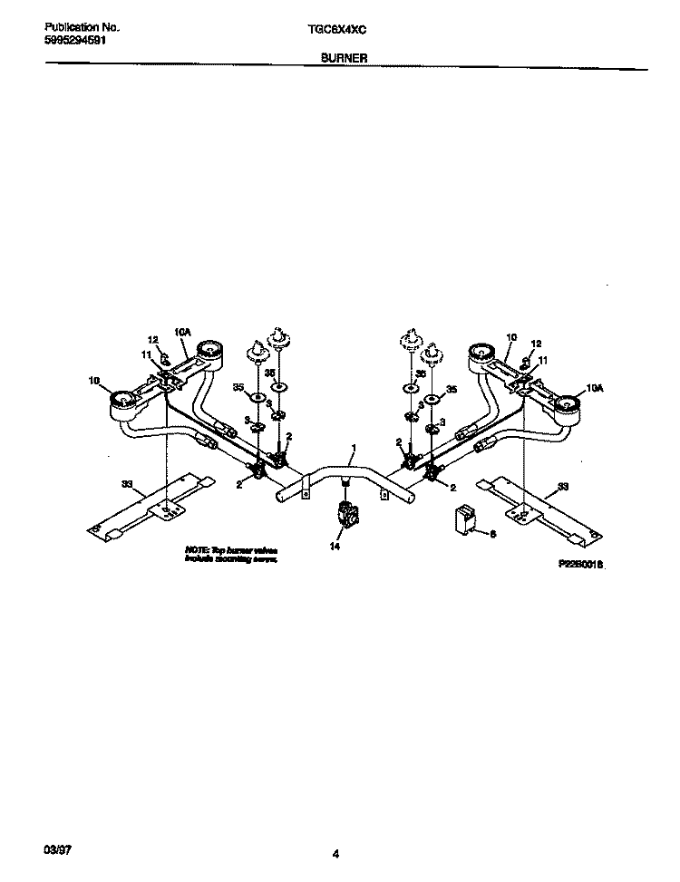 BURNER Diagram and Parts List for TGC6X4XCC3  Tappan Cooktop