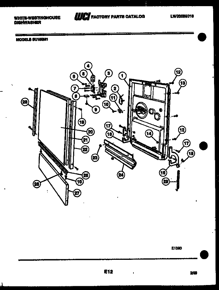 DOOR PARTS Diagram and Parts List for SU180MXRV1  Frigidaire Dishwasher