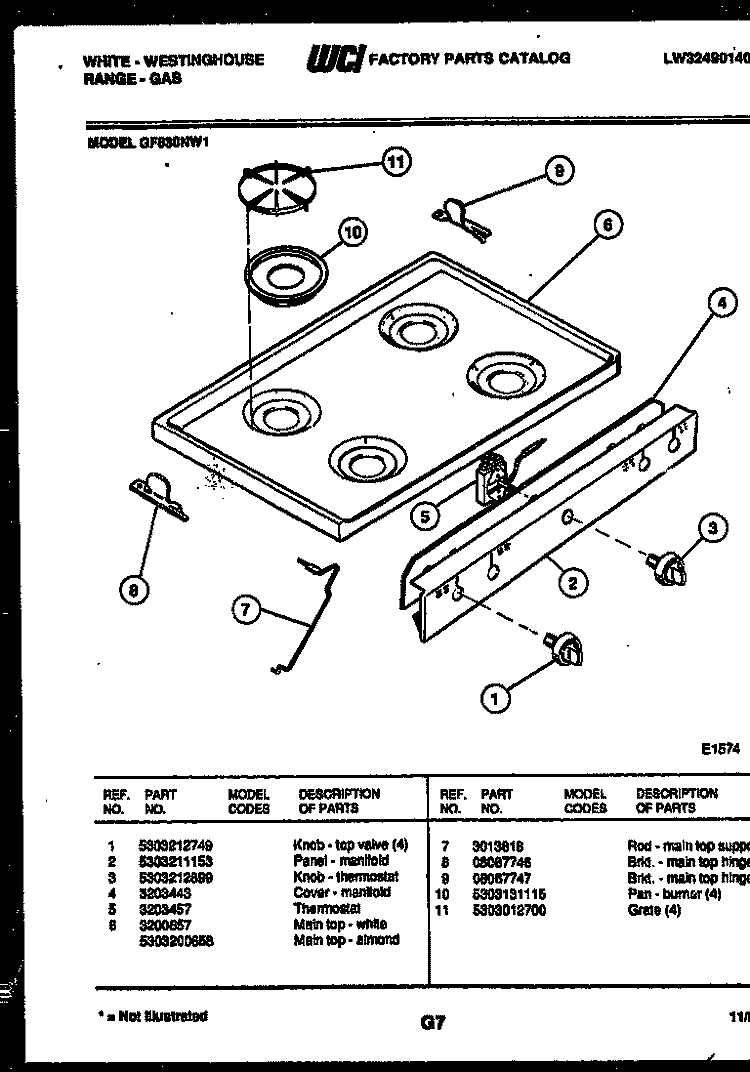 COOKTOP PARTS Diagram and Parts List for GF830ND1  Frigidaire Range