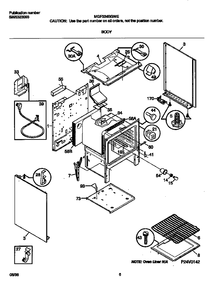 BODY Diagram and Parts List for MGF334BGWE  Frigidaire Range
