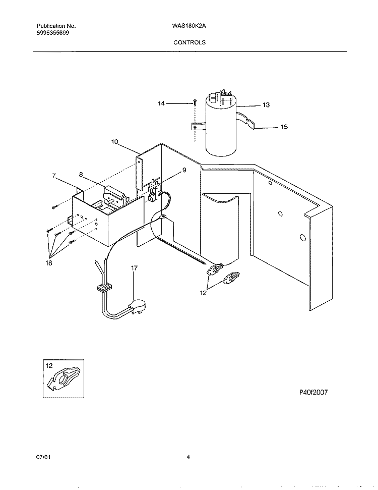 CONTROLS Diagram and Parts List for WAS180K2A1  Westinghouse Air Conditioner