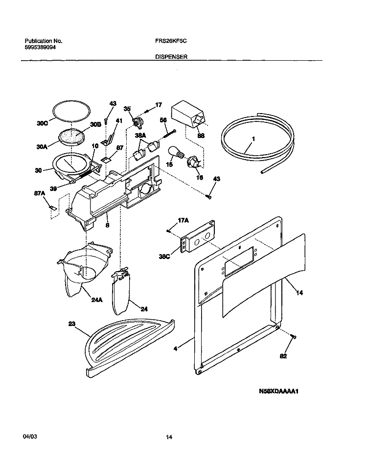 DISPENSER Diagram and Parts List for FRS26KF5CB0  Frigidaire Refrigerator