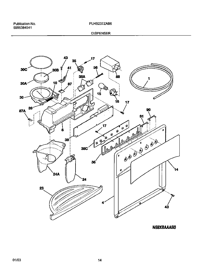 DISPENSER Diagram and Parts List for PLHS237ZAB6  Frigidaire Refrigerator