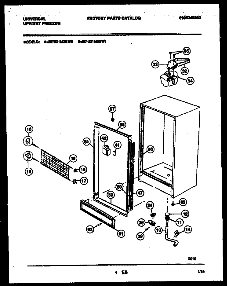 CABINET PARTS Diagram and Parts List for MFU21M3BW1  Uni Freezer