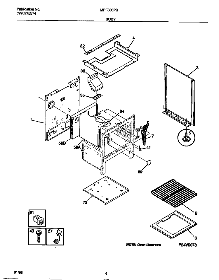 BODY Diagram and Parts List for MPF300PBWC  Frigidaire Range