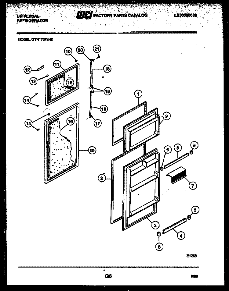 DOOR PARTS Diagram and Parts List for GTN175WH2-32  Uni Refrigerator