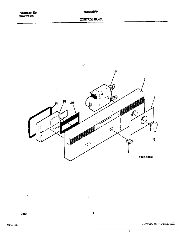 CONTROL PANEL Diagram and Parts List for MDB125RHS0  Tappan Dishwasher