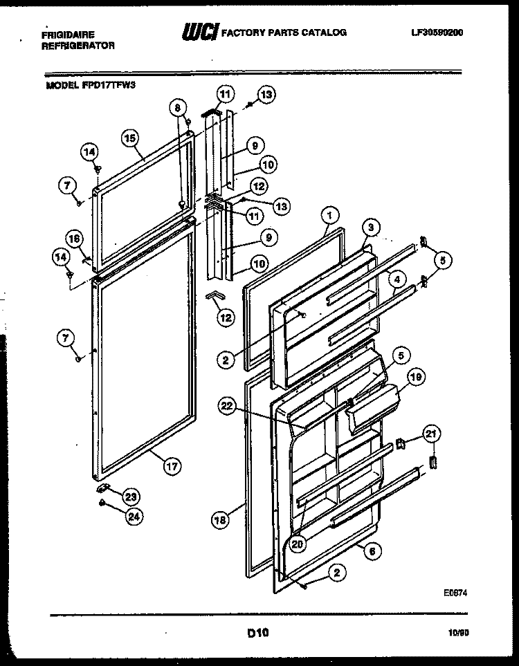 DOOR PARTS Diagram and Parts List for FPD17TFA3  Frigidaire Refrigerator