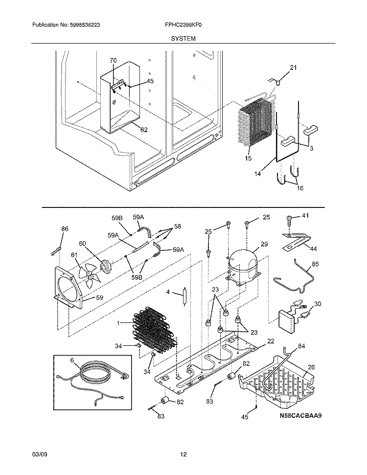 SYSTEM Diagram and Parts List for FPHC2399KF0  Frigidaire Refrigerator