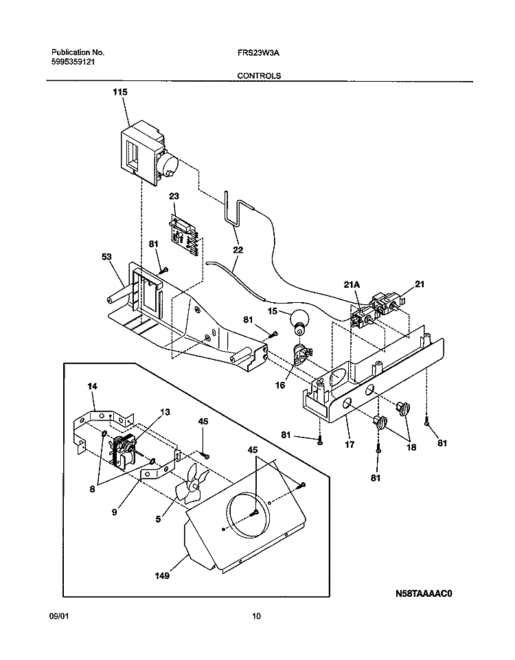 CONTROLS Diagram and Parts List for FRS23W3AW2  Frigidaire Refrigerator