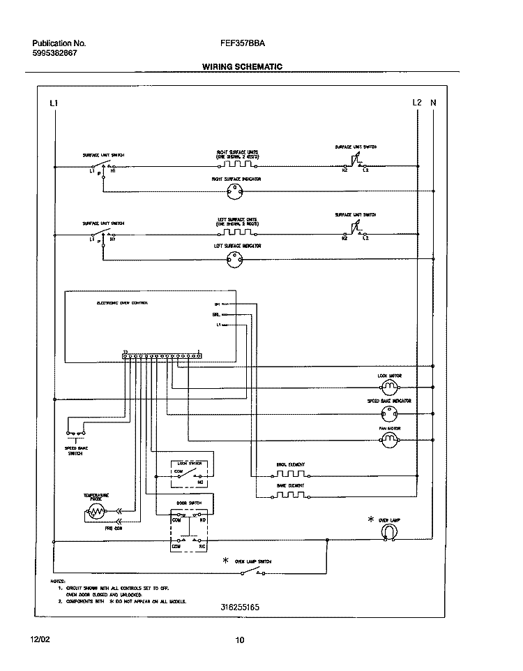 WIRING SCHEMATIC Diagram and Parts List for FEF357BBA  Frigidaire Range