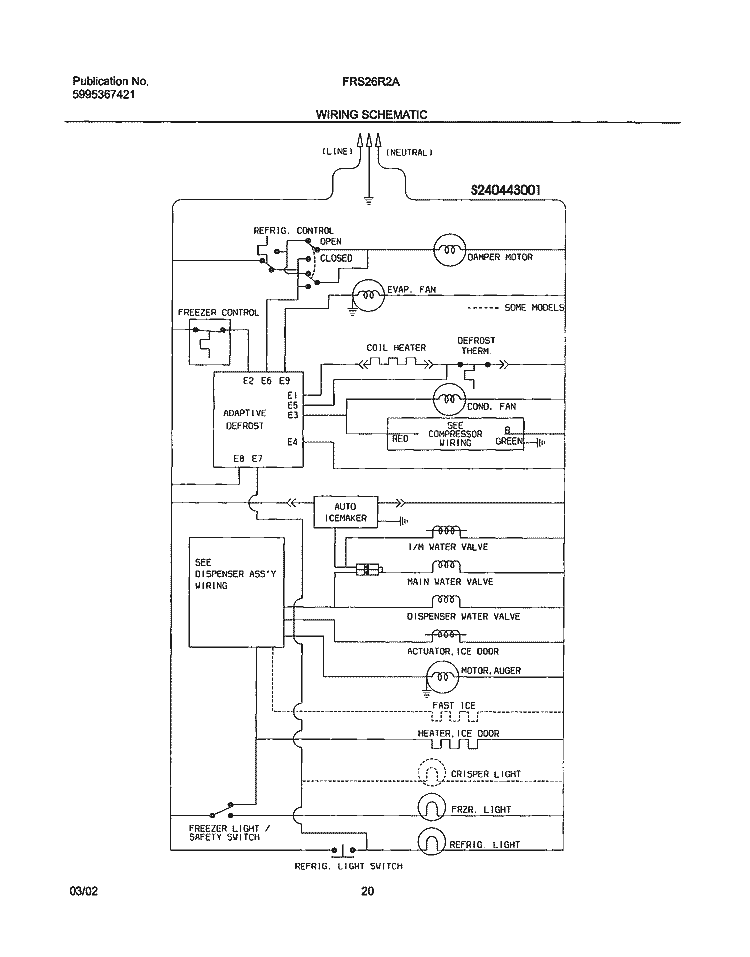 WIRING SCHEMATIC Diagram and Parts List for FRS26R2AQ1  Frigidaire Refrigerator