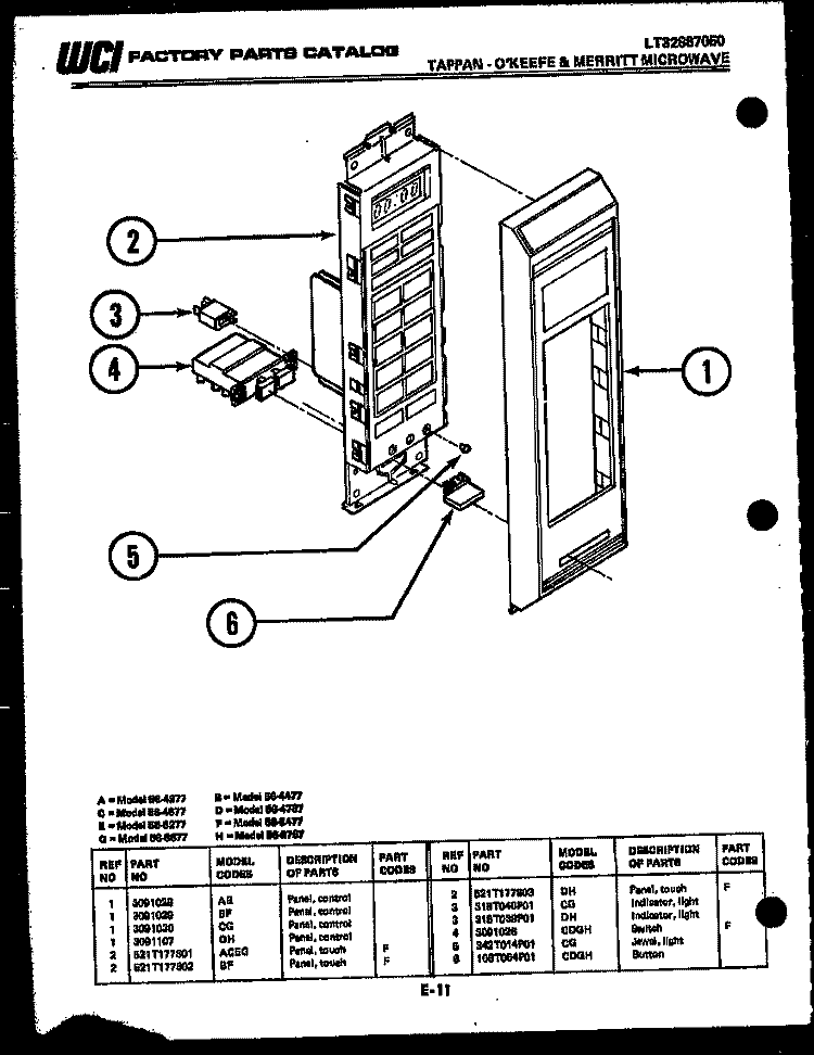 CONTROL PANEL Diagram and Parts List for 56-4277-10-01  Tappan Microwave