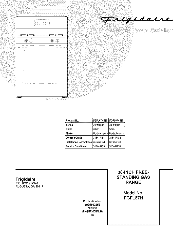 COVER Diagram and Parts List for FGFL67HBH  Frigidaire Range