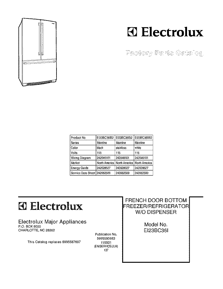 COVER Diagram and Parts List for EI23BC36IB2  Electrolux Refrigerator