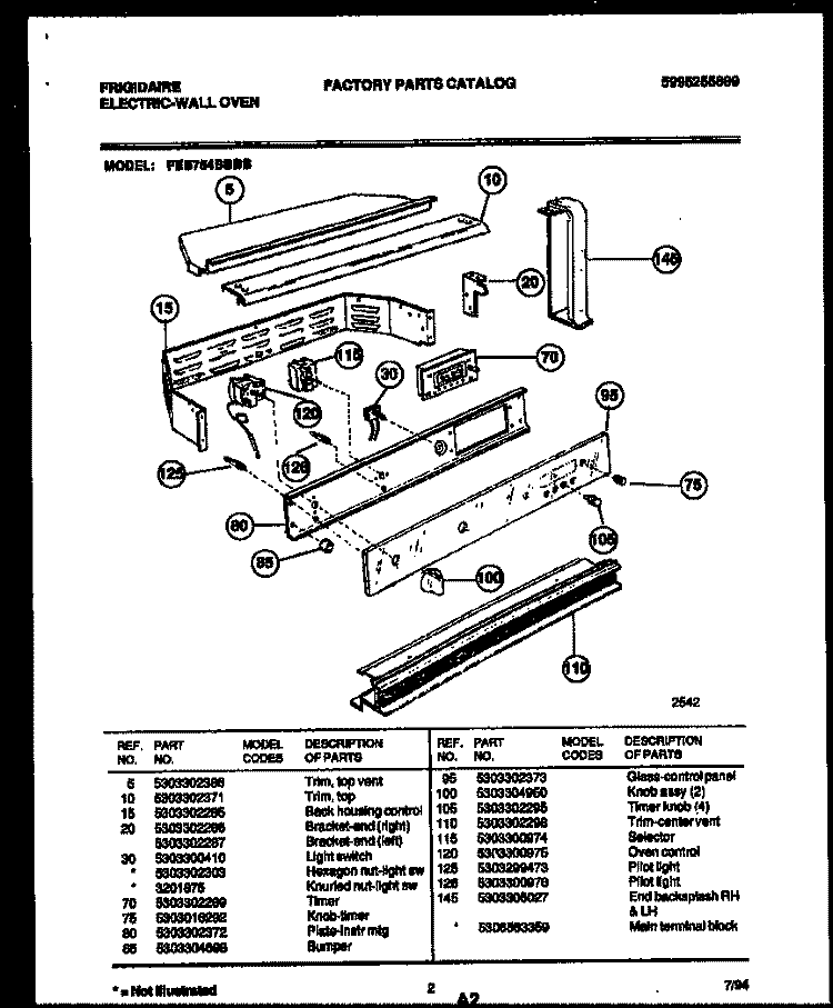 CONTROL PANEL Diagram and Parts List for FEB754BBBB  Frigidaire Wall Oven