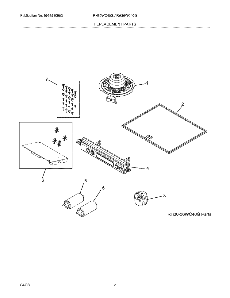 REPLACEMENT PARTS Diagram and Parts List for RH30WC40GSA  Electrolux Range Hood