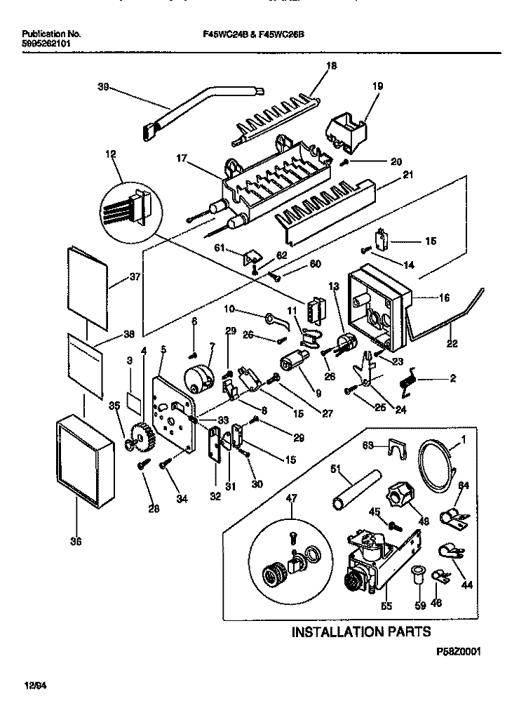 ICE MAKER COMPONENTS & INSTALLATIO Diagram and Parts List for F45WC26BD0  Frigidaire Refrigerator