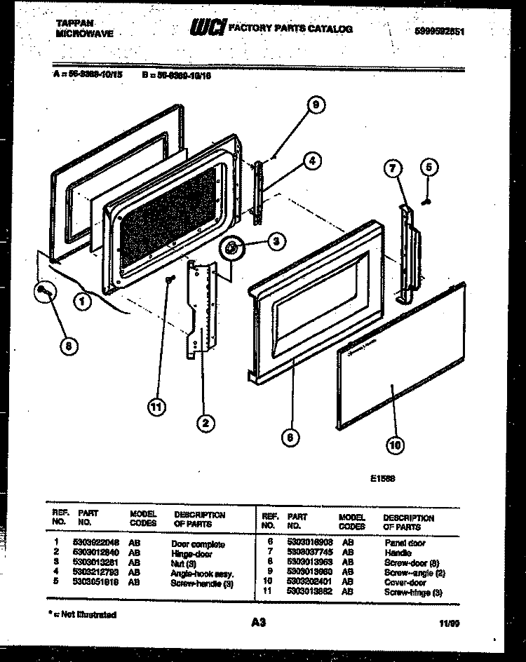 DOOR PARTS Diagram and Parts List for 56-9389-10-16  Tappan Microwave
