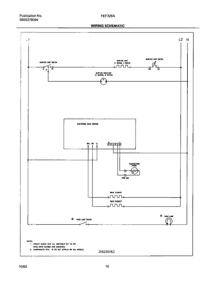 WIRING SCHEMATIC Diagram and Parts List for FEF326AWC  Frigidaire Range