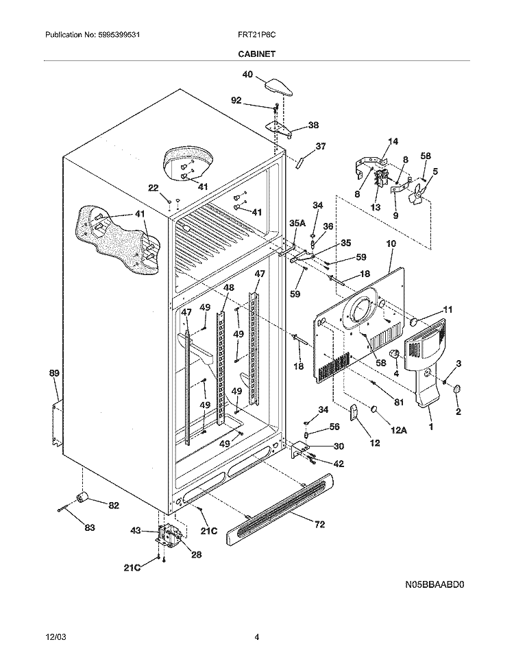 CABINET Diagram and Parts List for FRT21P6CQ2  Frigidaire Refrigerator