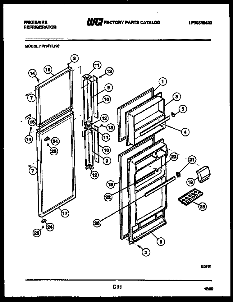 DOOR PARTS Diagram and Parts List for FPI14TLL0  Frigidaire Refrigerator