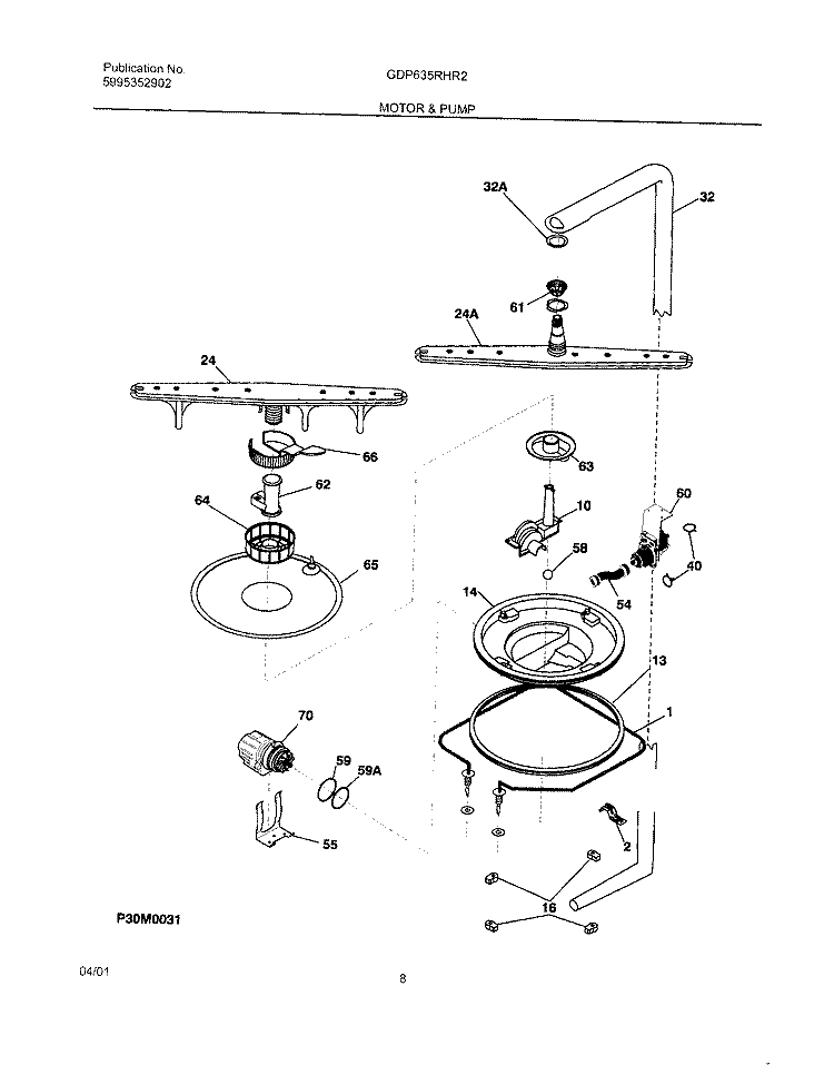 MOTOR & PUMP Diagram and Parts List for GDP635RHR2  Gibson Dishwasher