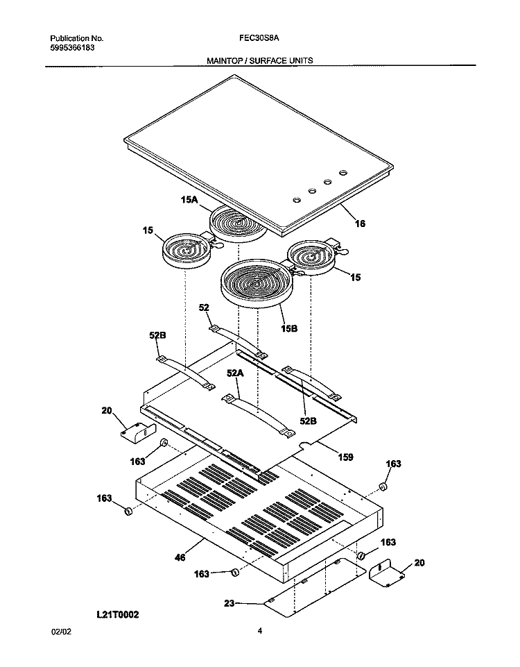 MAIN TOP Diagram and Parts List for FEC30S6ASB  Frigidaire Cooktop