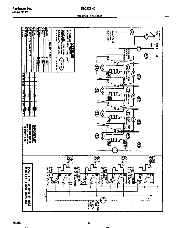 WIRING DIAGRAM Diagram and Parts List for TEC3X3XCW1  Tappan Cooktop