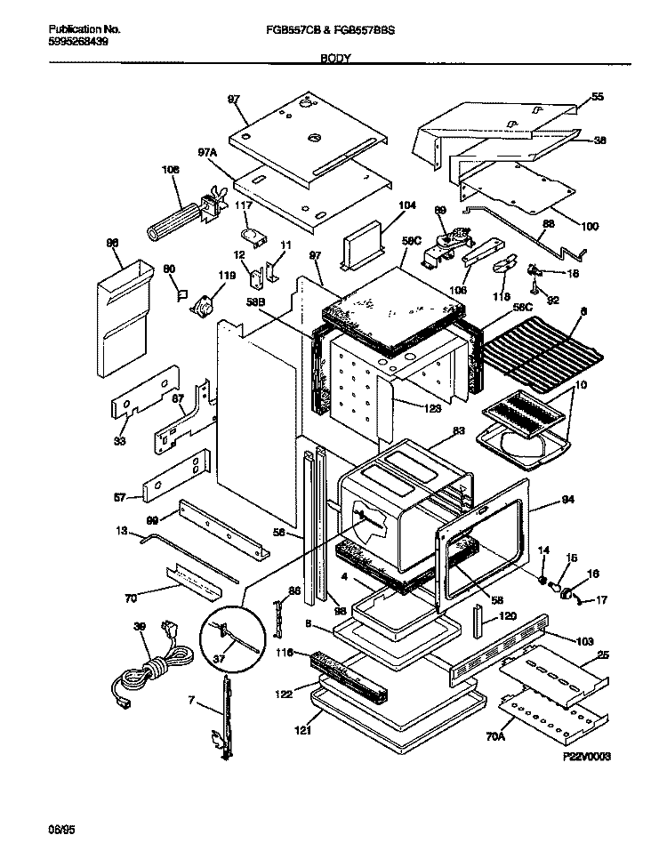 BODY Diagram and Parts List for FGB557CBSA  Frigidaire Wall Oven