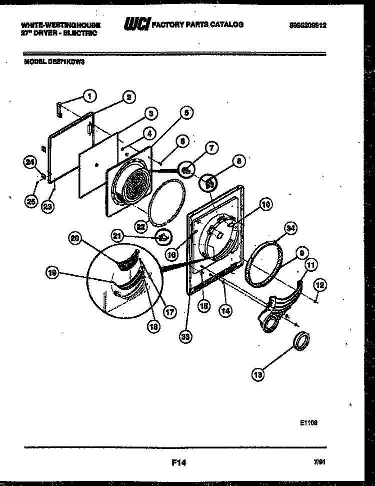 DOOR PARTS Diagram and Parts List for DE271KDW3  Frigidaire Dryer